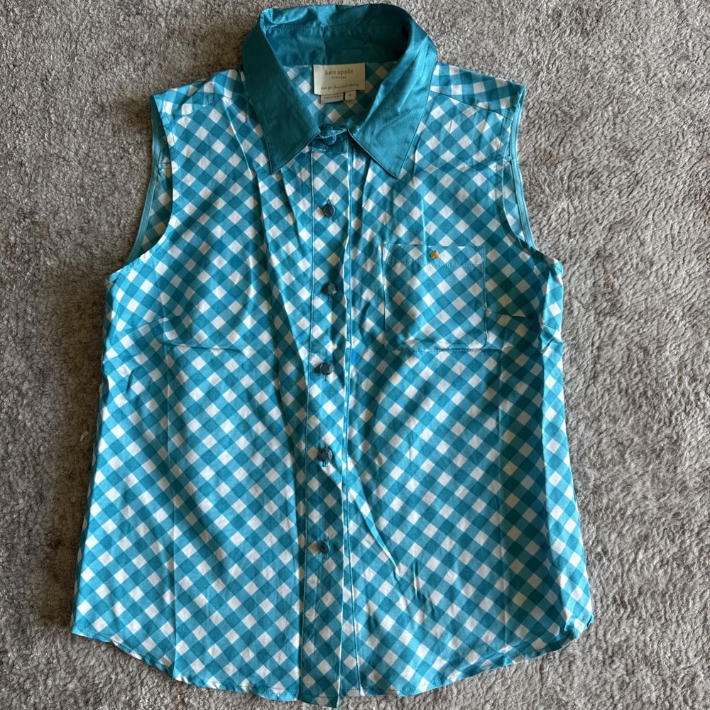 Kate Spade Gingham Fey Top Firoza Spring Sz 6‎